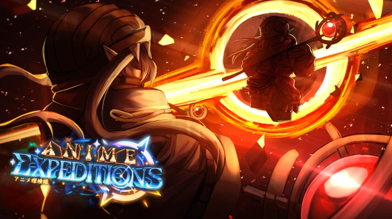 Anime Expeditions promotional art showing heroes entering a glowing expedition gate